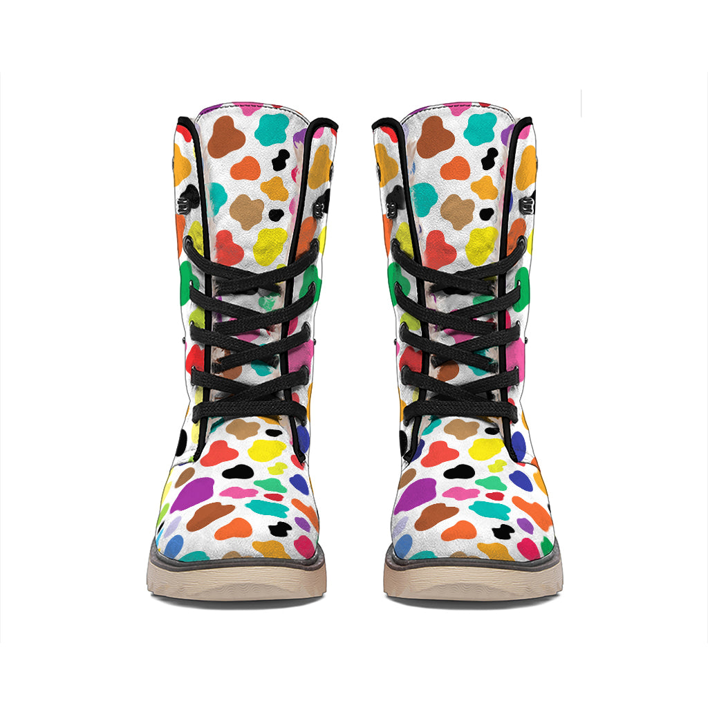 Colorful Cow Pattern Print Winter Boots