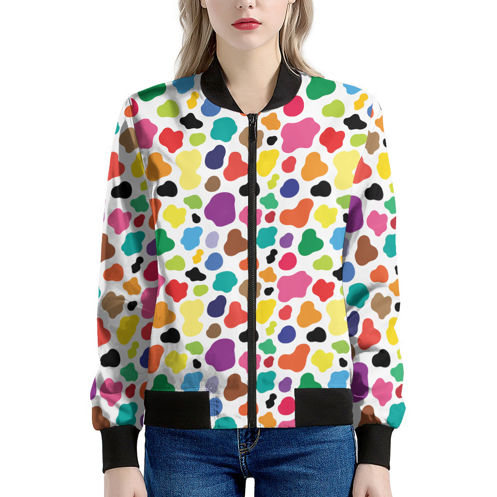 Colorful Cow Pattern Print Women's Bomber Jacket