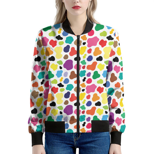 Colorful Cow Pattern Print Women's Bomber Jacket
