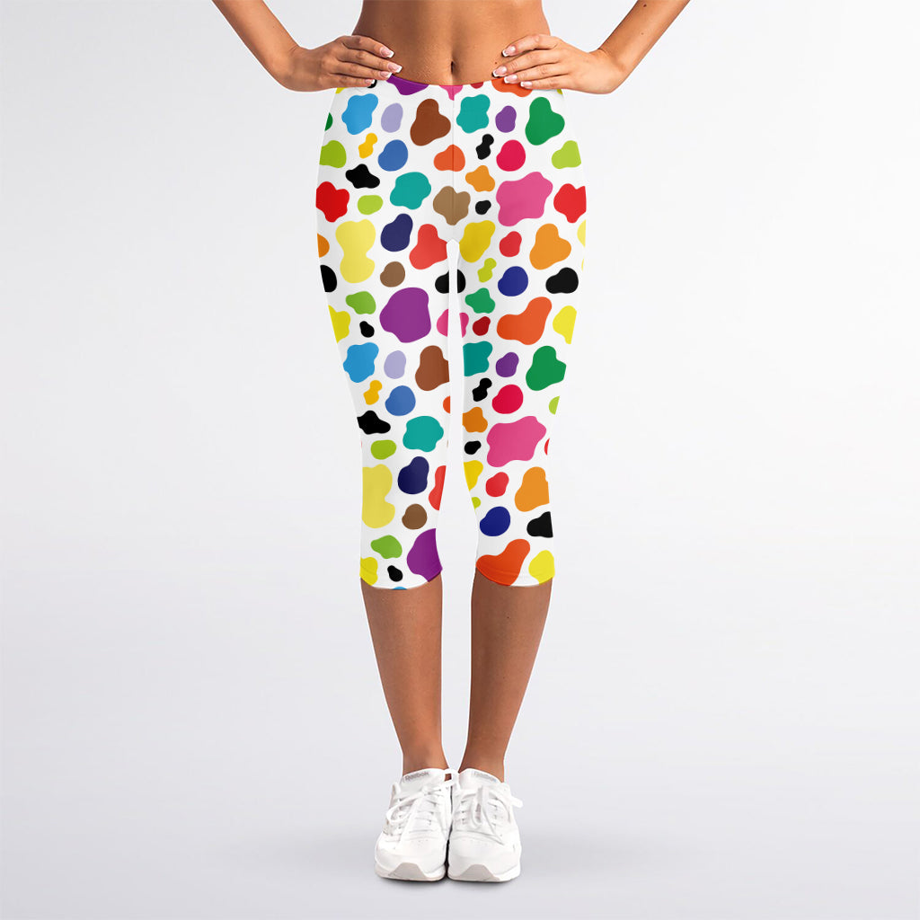 Colorful Cow Pattern Print Women's Capri Leggings