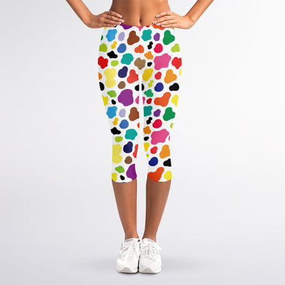 Colorful Cow Pattern Print Women's Capri Leggings