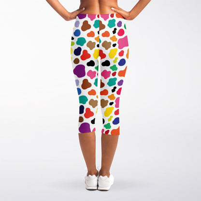 Colorful Cow Pattern Print Women's Capri Leggings