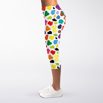 Colorful Cow Pattern Print Women's Capri Leggings