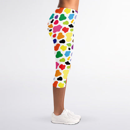 Colorful Cow Pattern Print Women's Capri Leggings