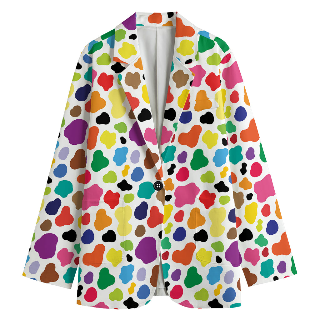 Colorful Cow Pattern Print Women's Cotton Blazer
