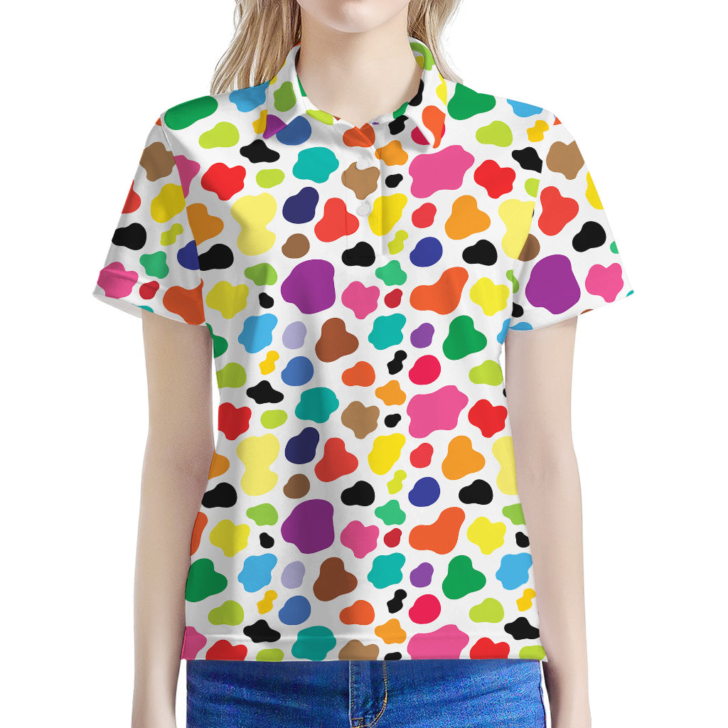 Colorful Cow Pattern Print Women's Polo Shirt