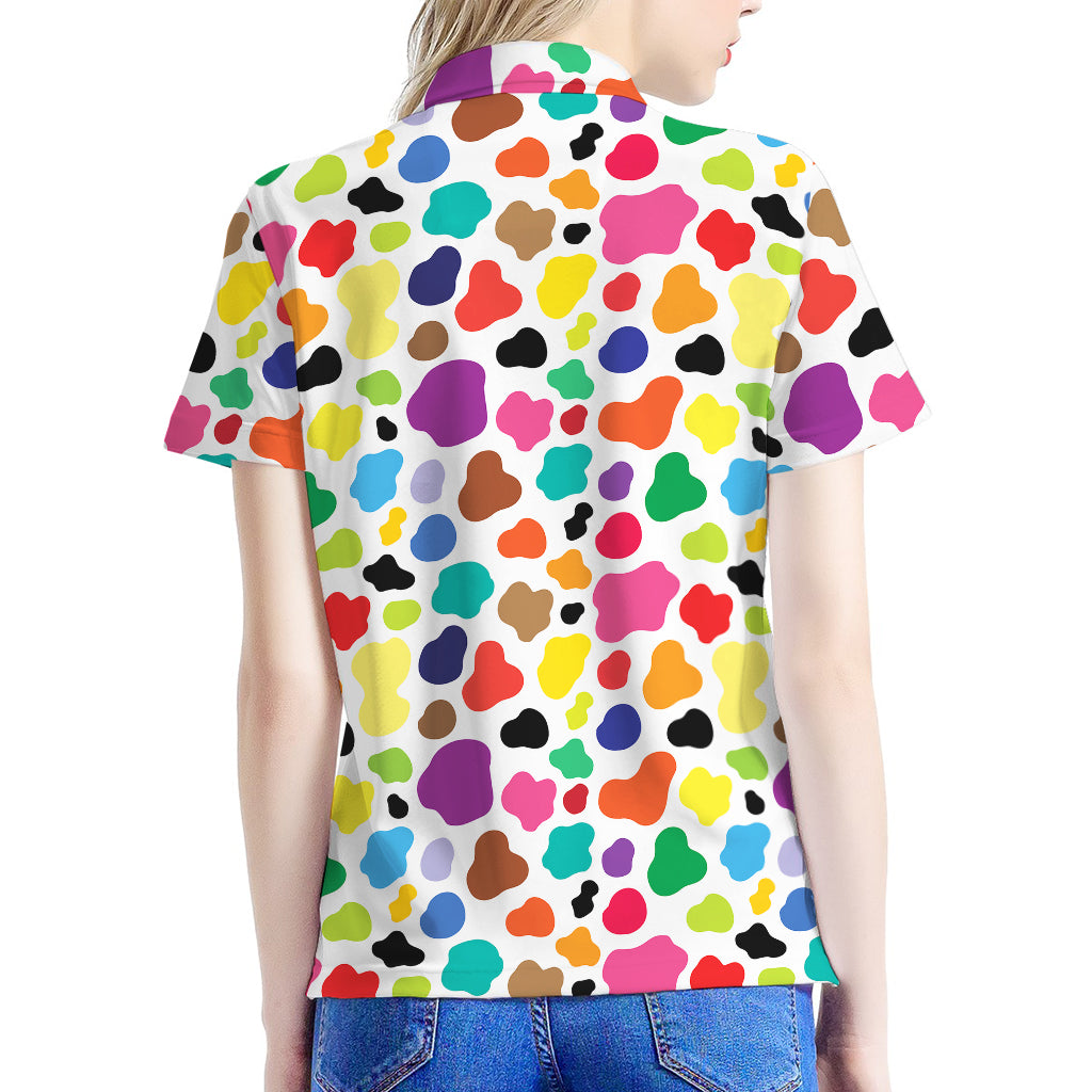Colorful Cow Pattern Print Women's Polo Shirt