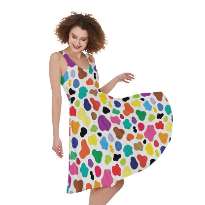 Colorful Cow Pattern Print Women's Sleeveless Dress