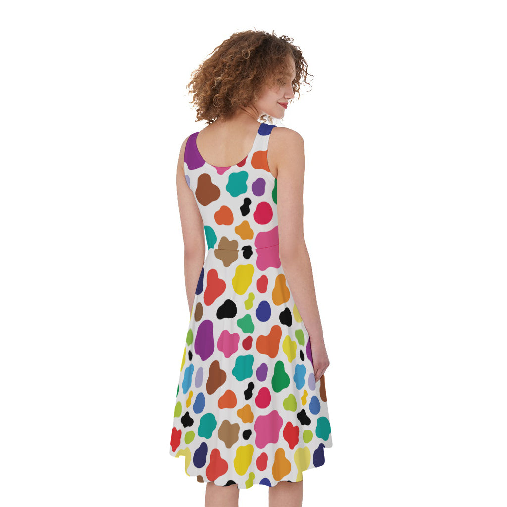 Colorful Cow Pattern Print Women's Sleeveless Dress