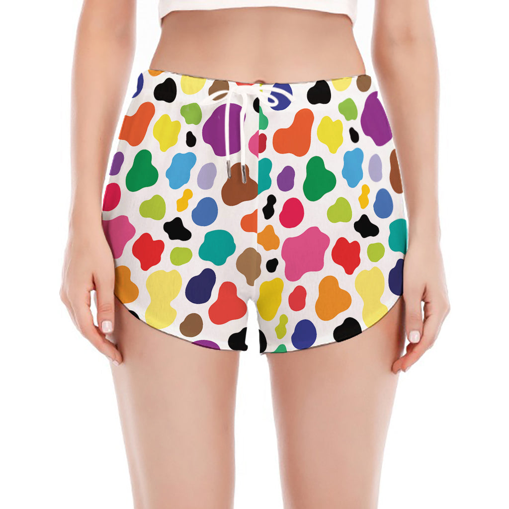 Colorful Cow Pattern Print Women's Split Running Shorts