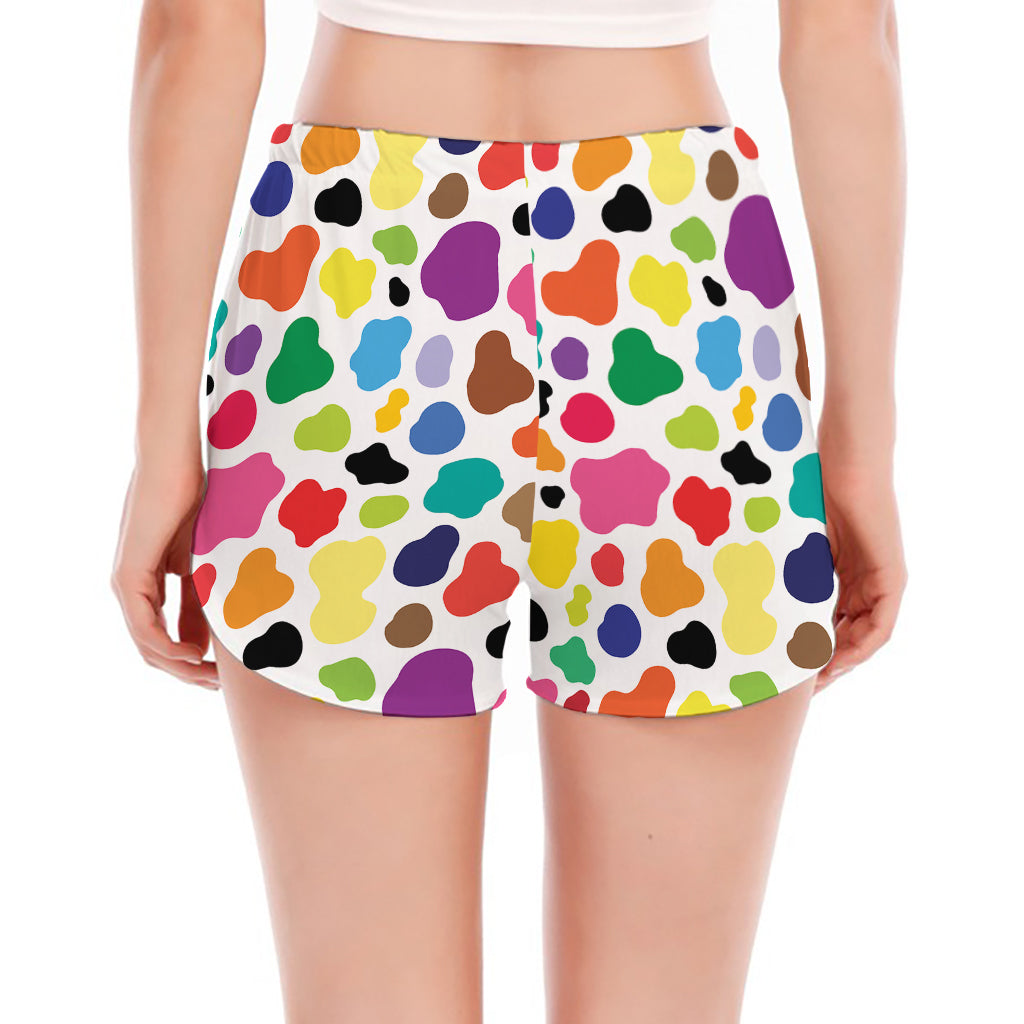 Colorful Cow Pattern Print Women's Split Running Shorts