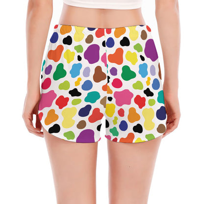 Colorful Cow Pattern Print Women's Split Running Shorts