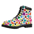 Colorful Cow Pattern Print Padded Collar Lace Up Boots
