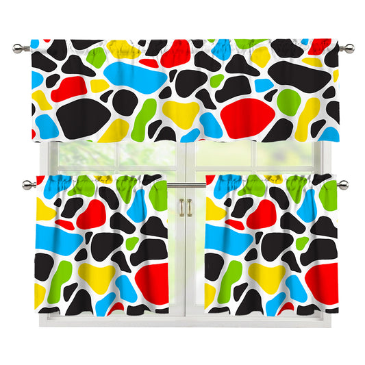 Colorful Cow Print 3 Piece Kitchen Curtains