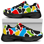 Colorful Cow Print Black Chunky Shoes