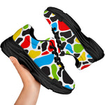 Colorful Cow Print Black Chunky Shoes