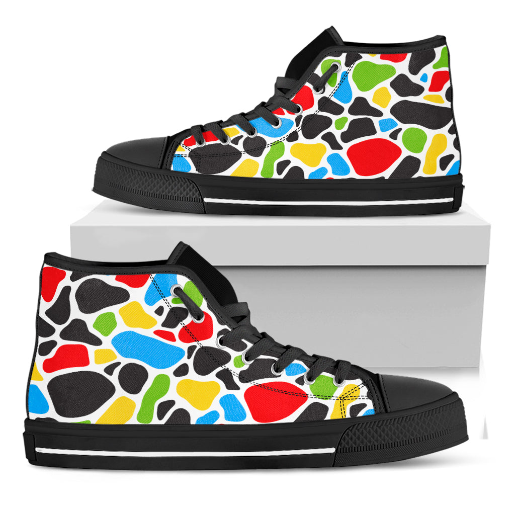 Colorful Cow Print Black High Top Sneakers