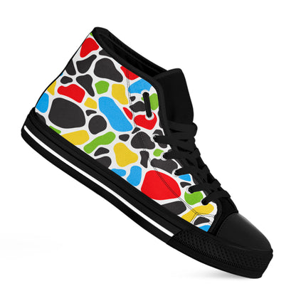 Colorful Cow Print Black High Top Sneakers