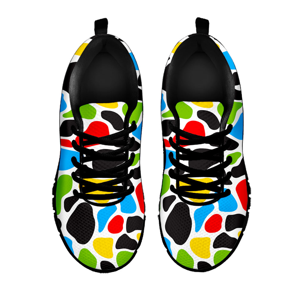 Colorful Cow Print Black Running Shoes