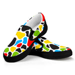 Colorful Cow Print Black Slip On Sneakers