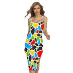 Colorful Cow Print Cross Back Cami Dress