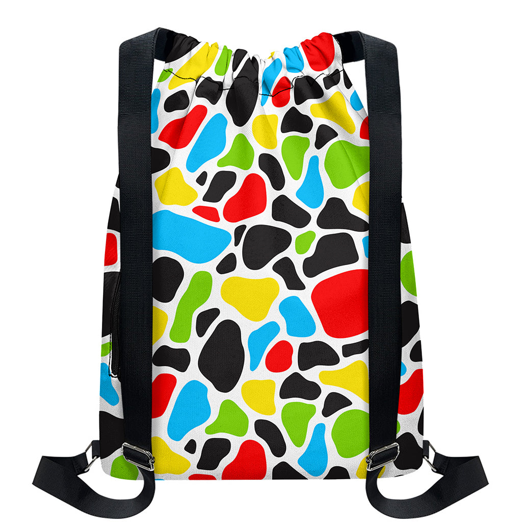 Colorful Cow Print Drawstring Backpack