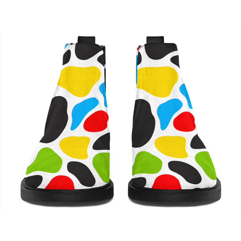Colorful Cow Print Flat Ankle Boots