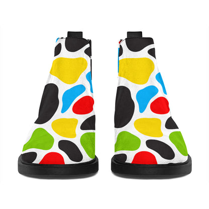 Colorful Cow Print Flat Ankle Boots