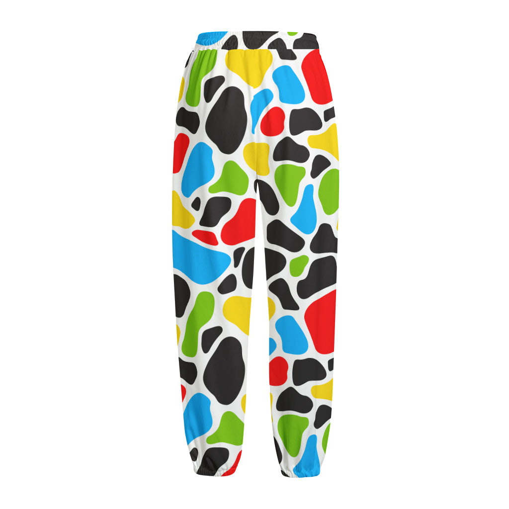 Colorful Cow Print Fleece Lined Knit Pants