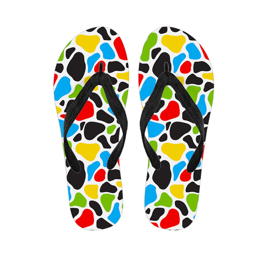 Colorful Cow Print Flip Flops