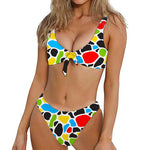 Colorful Cow Print Front Bow Tie Bikini