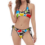 Colorful Cow Print Halter Scoop Tie Side Bikini