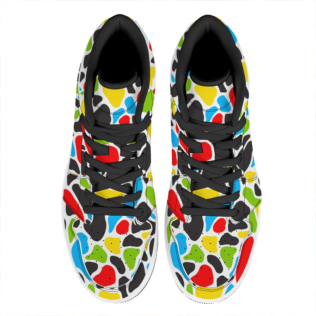Colorful Cow Print High Top Leather Sneakers