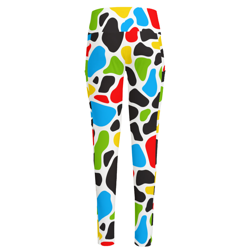 Colorful Cow Print High-Waisted Pocket Leggings