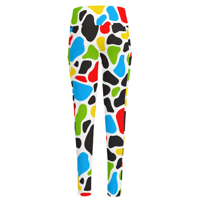 Colorful Cow Print High-Waisted Pocket Leggings