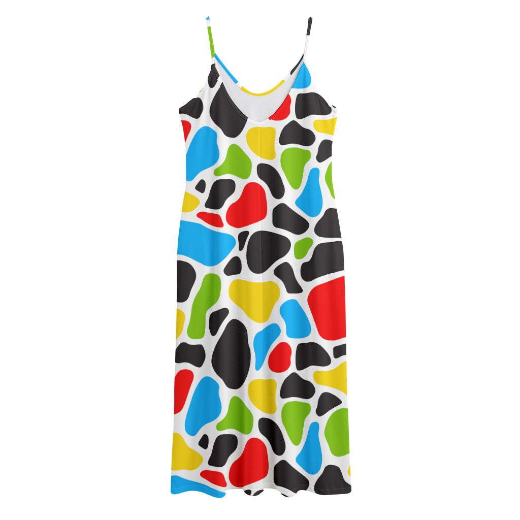 Colorful Cow Print Jersey Midi Cami Dress