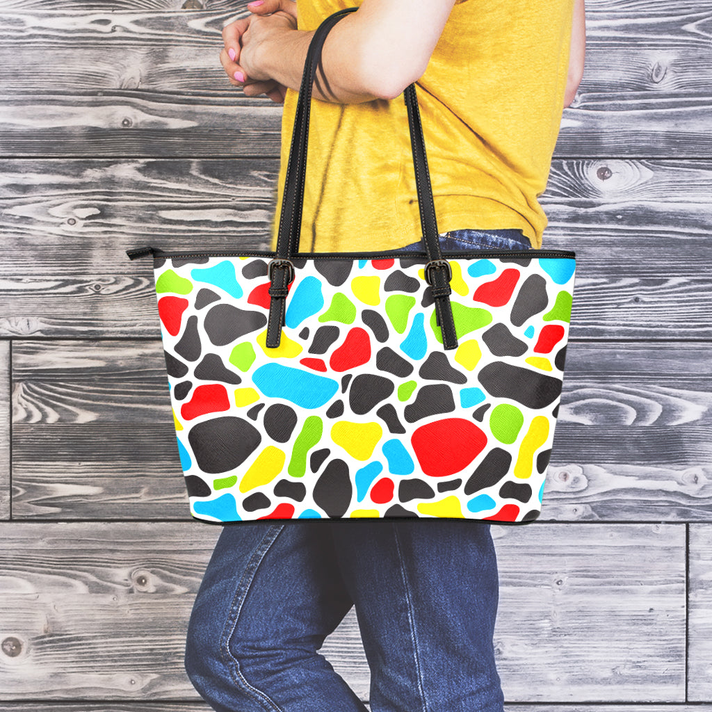 Colorful Cow Print Leather Tote Bag