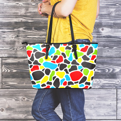 Colorful Cow Print Leather Tote Bag