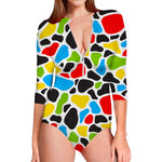 Colorful Cow Print Long Sleeve Swimsuit