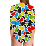 Colorful Cow Print Long Sleeve Swimsuit