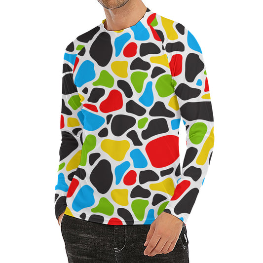 Colorful Cow Print Men's Long Sleeve Rash Guard