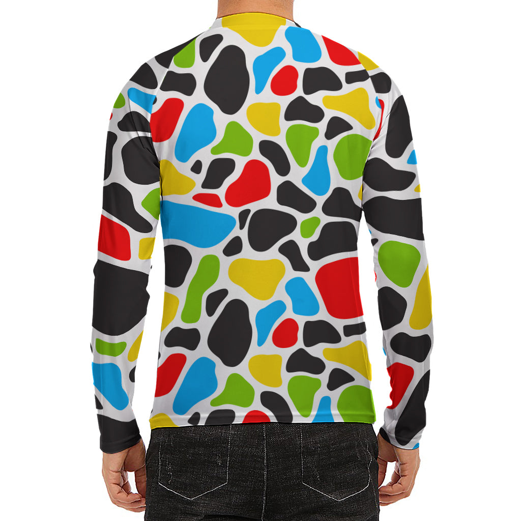 Colorful Cow Print Men's Long Sleeve Rash Guard