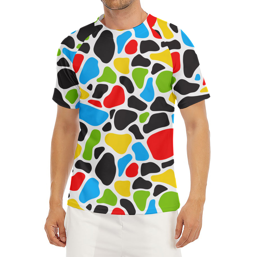 Colorful Cow Print Men's Short Sleeve Rash Guard
