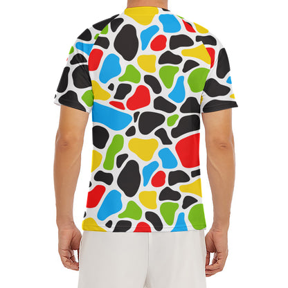 Colorful Cow Print Men's Short Sleeve Rash Guard