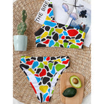 Colorful Cow Print One Shoulder Bikini Top