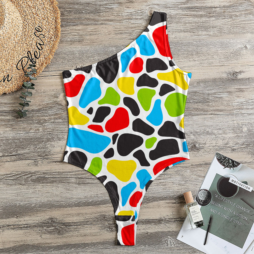 Colorful Cow Print One Shoulder Bodysuit