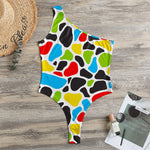 Colorful Cow Print One Shoulder Bodysuit