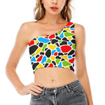 Colorful Cow Print One Shoulder Crop Top