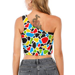 Colorful Cow Print One Shoulder Crop Top