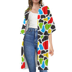 Colorful Cow Print Open Front Beach Cover Up